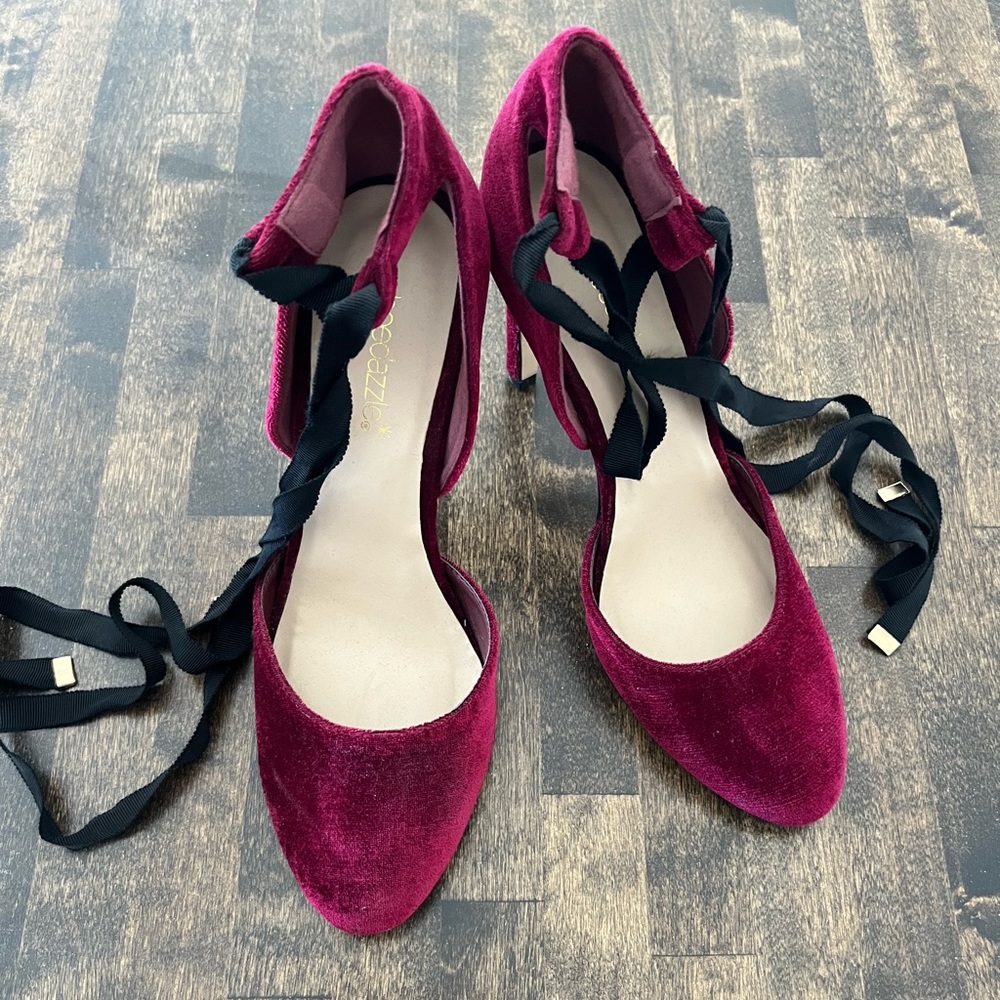 Red velvet high heels